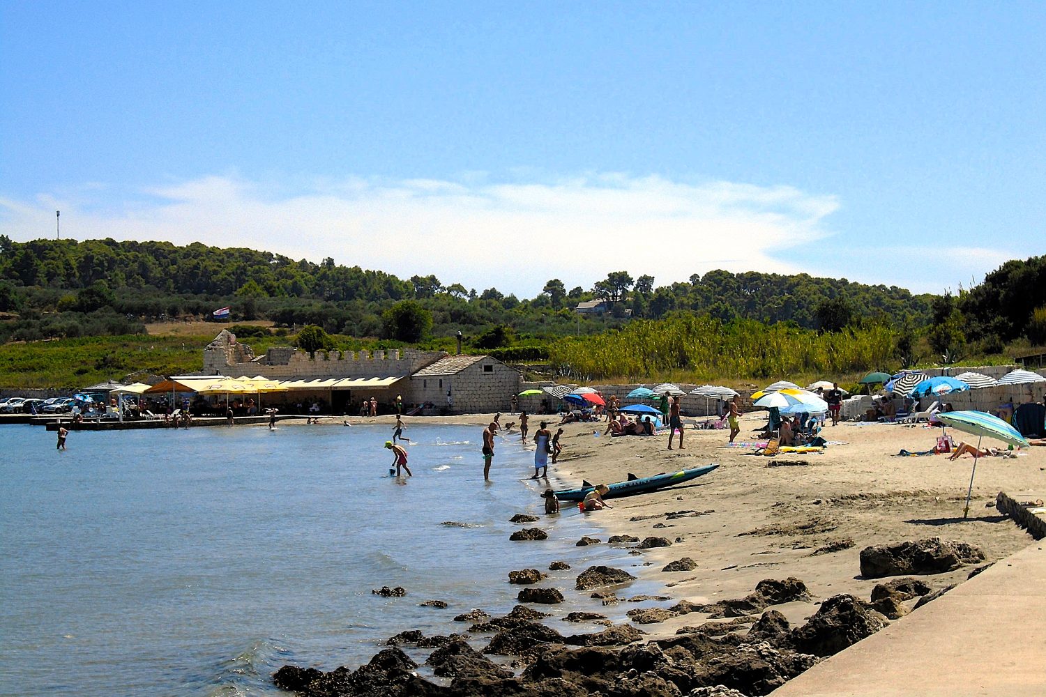Bilin Žal sandy beach Lumbarda — shallow water with views of Pelješac